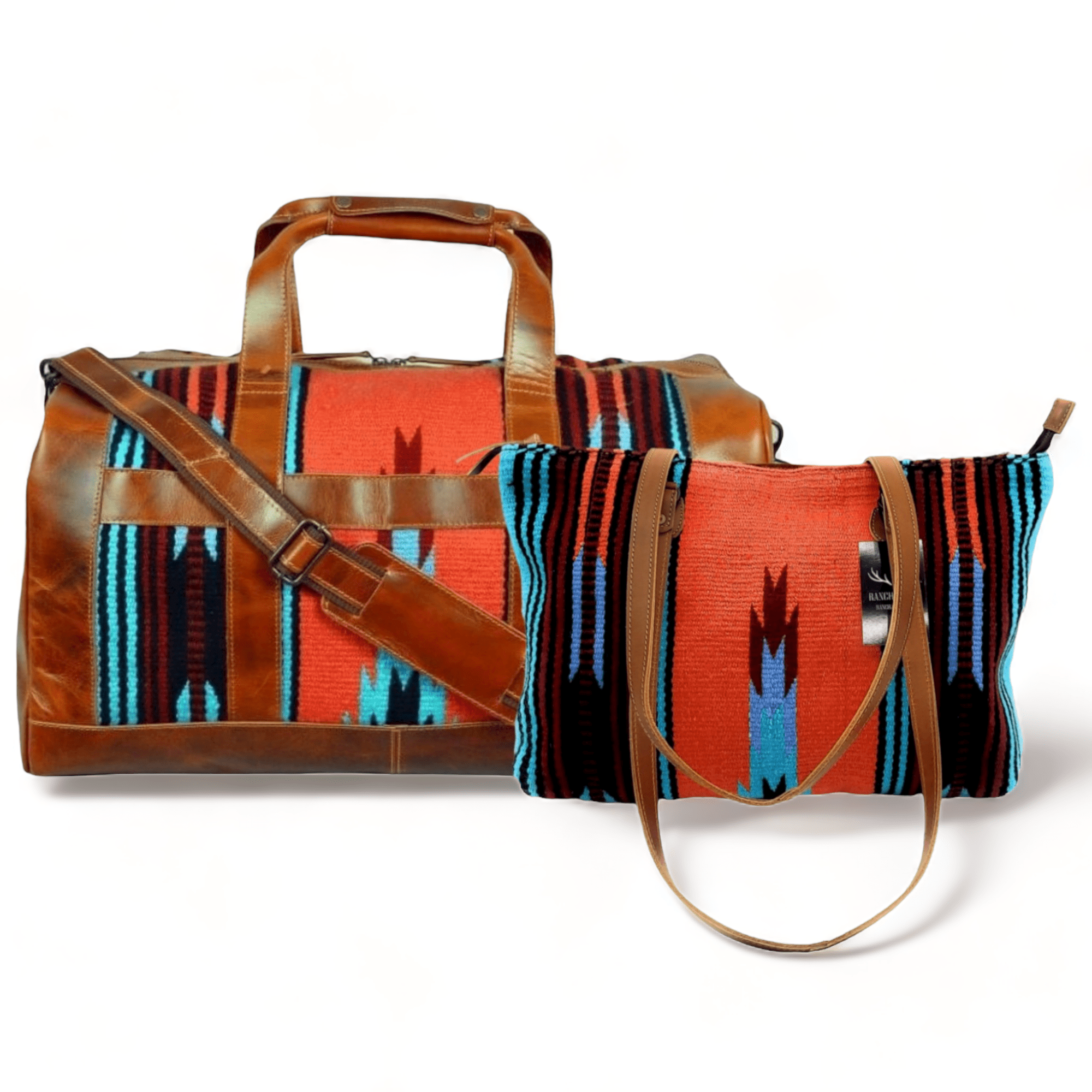 Bundle Deal - The Sedona Southwestern Leather Aztec Weekender Duffel Bag+ Large Western Tote Bag Luggage & BagsRanch Junkie